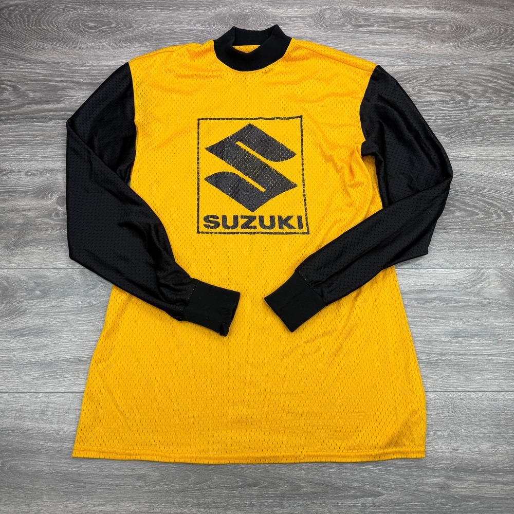 Vintage Viking Suzuki Jersey Mens Small Yellow Long Sleeve Racing Motocross USA